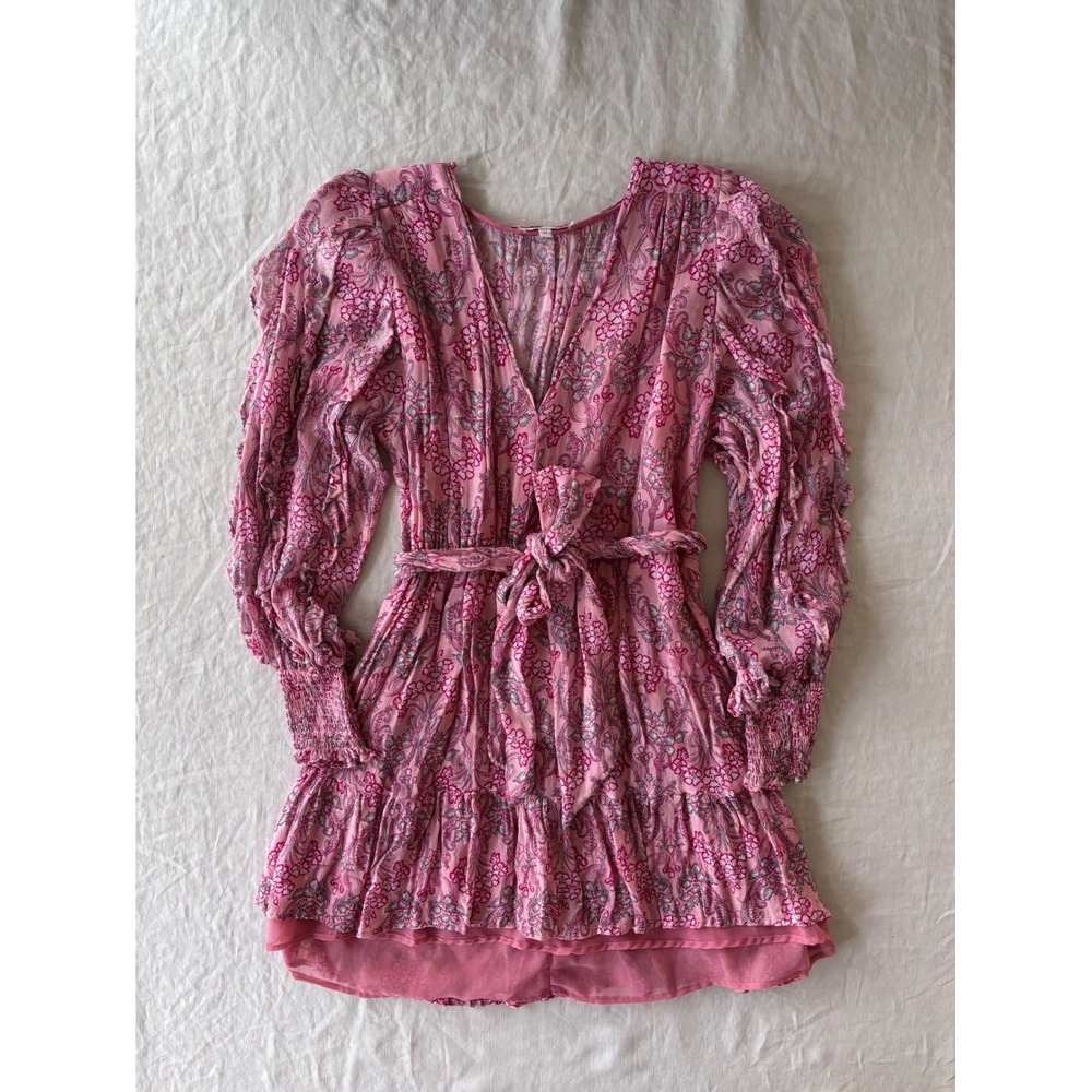 Marea by Liz Joy Cala Rosado Pink Floral Ruffle Mini Dress - Size M - Picture 2 of 14